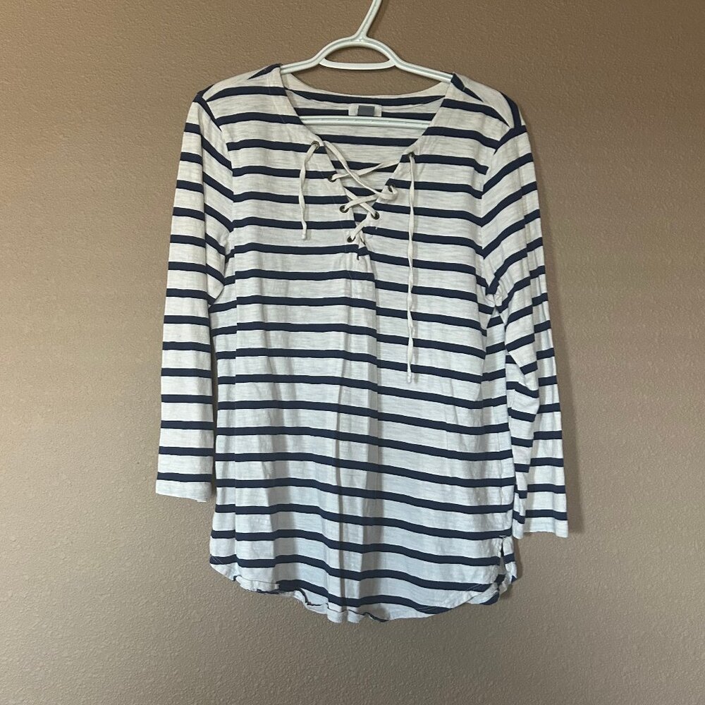 Blue and White Striped Long Sleeve - Large